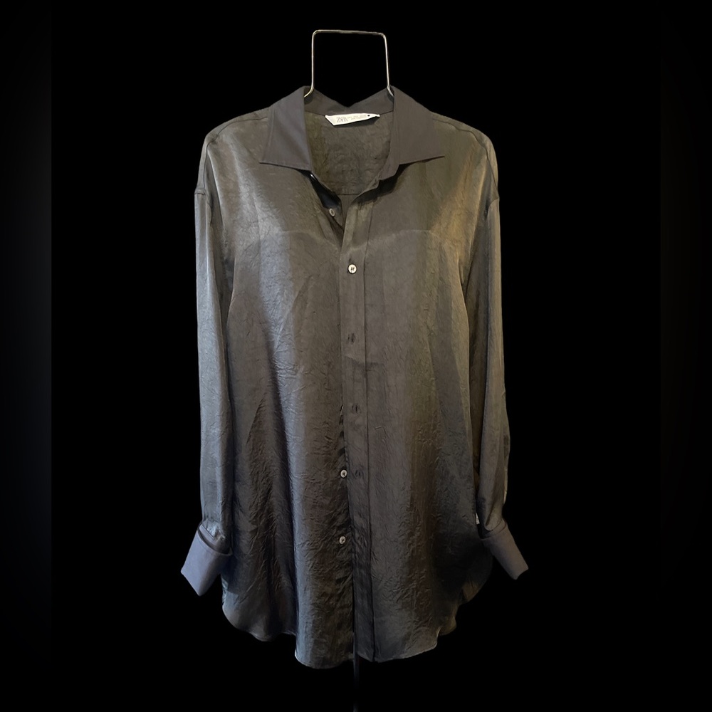 Zara Mens Black Button-Up Shirt with Cufflinks